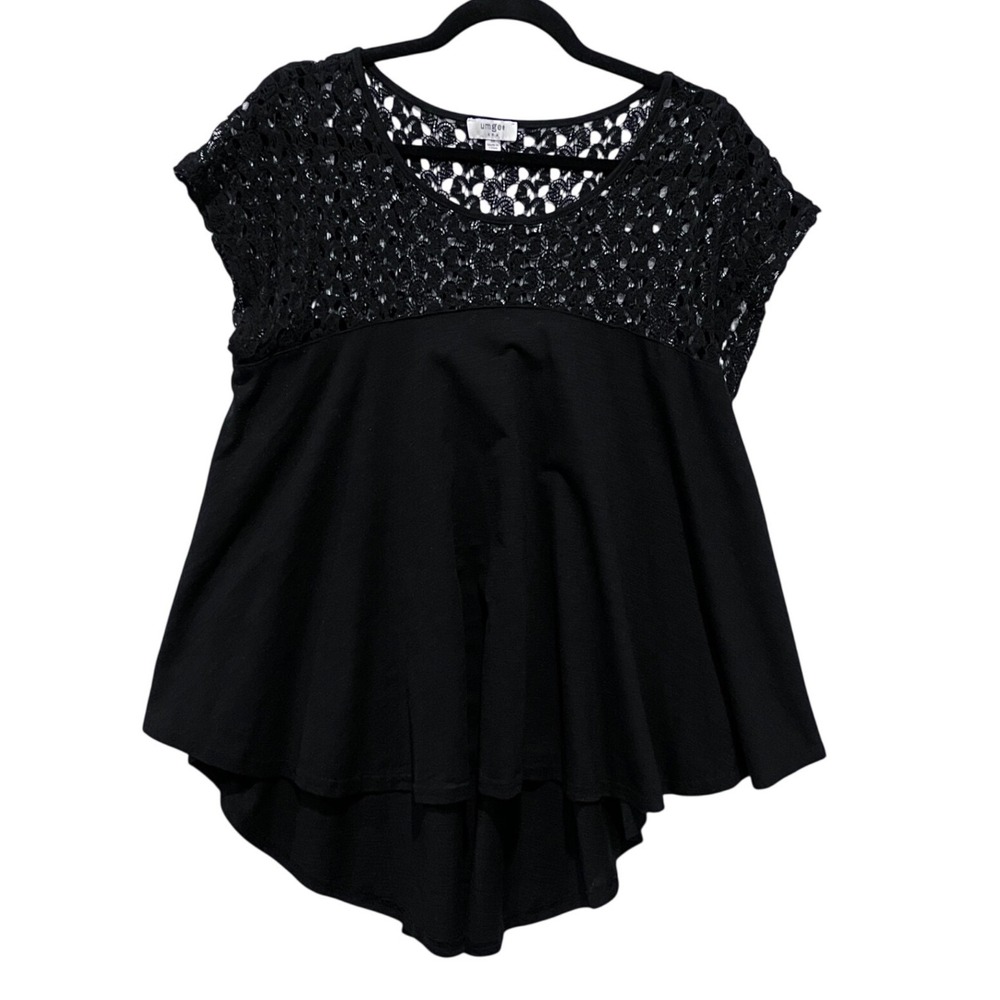 Umgee Black Crochet Lace Yoke Dark Romantic Babydoll Top Medium